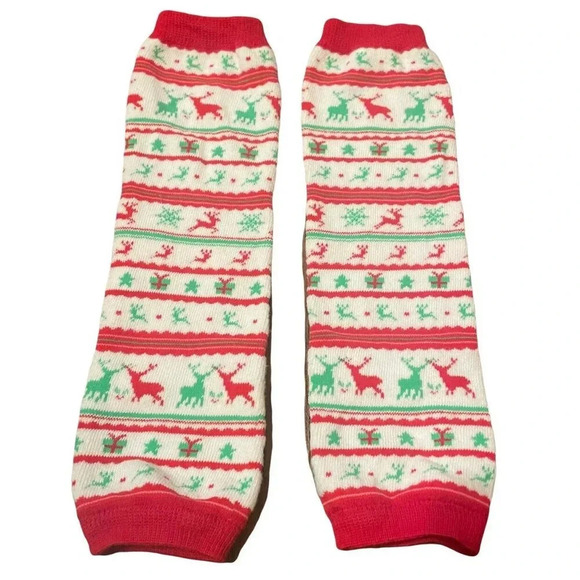 Christmas Leg Warmers for Babies & Toddlers - Fair Isle - Red & Green - One Size - Picture 3 of 4